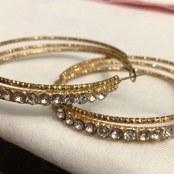 Sparkly Gold Tone Rhinestone Hoops - Picture 6 of 10
